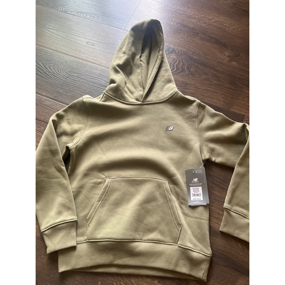 New Balance Kids Fleece Hoodie Olive Green Pullover Sweatshirt Size M 10/12 NEW